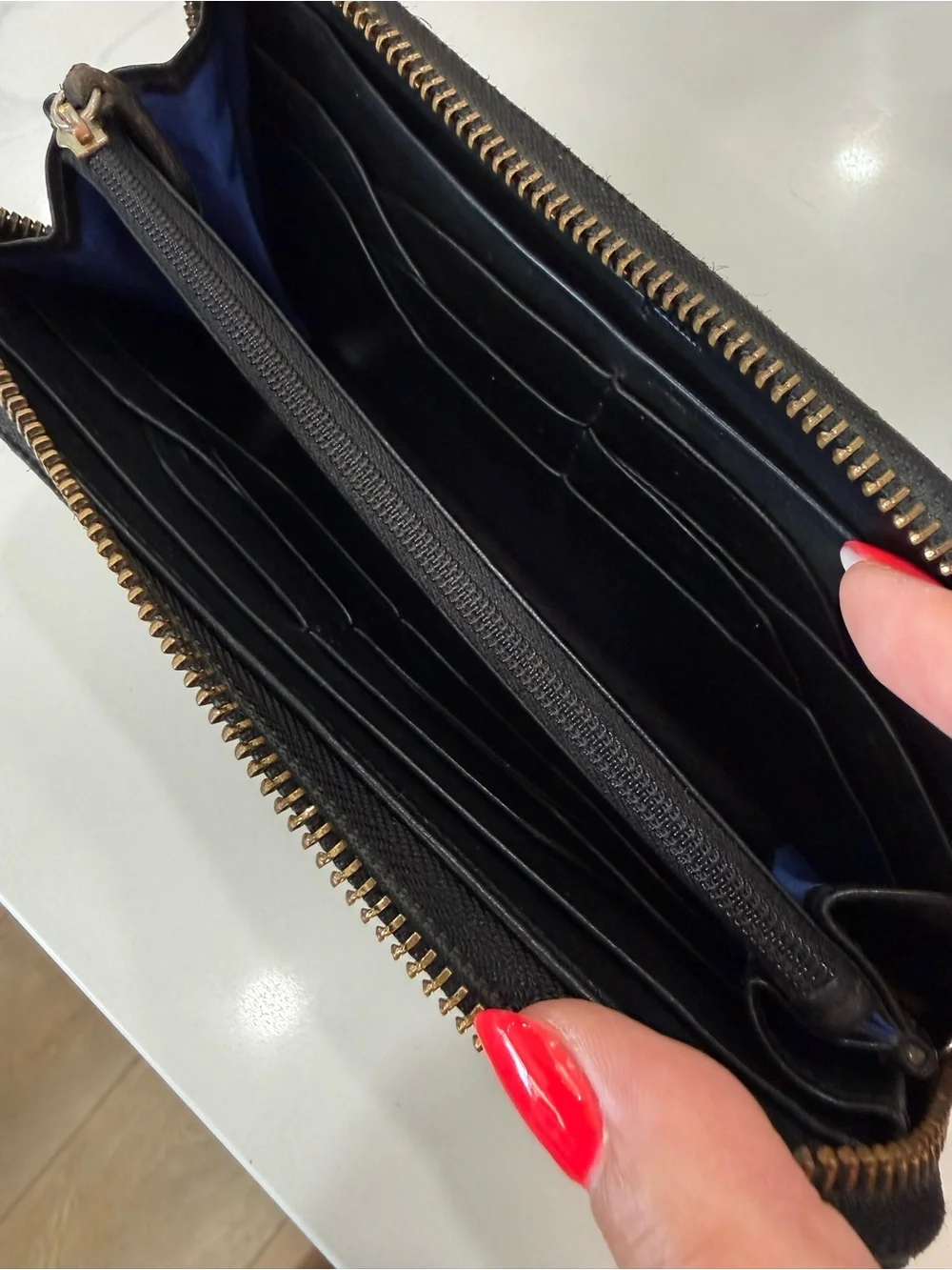 Cole Haan Black Leather Zip Around Continental Wallet Gold Hardware
